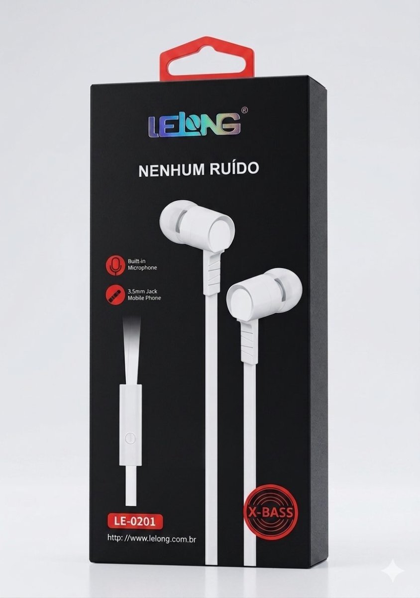 Fone de Ouvido Intra-auricular Lelong LE-0201 X-Bass com Microfone e Isolamento de Ruído