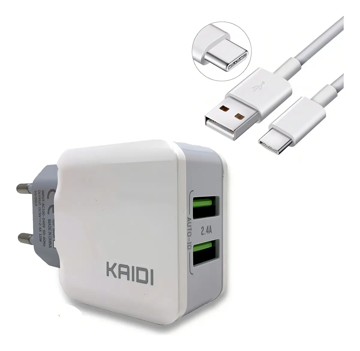 Carregador De Parede 2.4a 2 Usb Turbo Kd 301 Kaidi Cor Branco